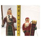 2 Christmas Santa Figurines Signed Tate Folk Art Style