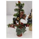 Christmas Decor Lot: Snowman, Primitive Trees, Ornaments & Tray