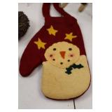 Christmas Decor Lot: Snowman, Primitive Trees, Ornaments & Tray