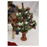 Christmas Decor Lot: Snowman, Primitive Trees, Ornaments & Tray