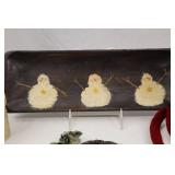 Christmas Decor Lot: Snowman, Primitive Trees, Ornaments & Tray