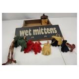 Wet Mittens Hanging Sign With Mini Gloves, Tray and Snowman Jar Decor