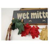 Wet Mittens Hanging Sign With Mini Gloves, Tray and Snowman Jar Decor