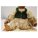 Handmade Gingerbread Rag Doll, 15 Inch Folk Art Style