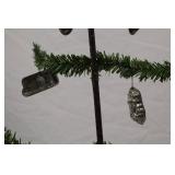 Vintage Feather Tree with Metal Christmas Ornaments