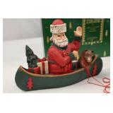 Pine Tree Lodge Santa in Canoe and Fish Figurine Set with Box