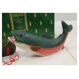 Pine Tree Lodge Santa in Canoe and Fish Figurine Set with Box