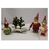Assorted Christmas Decorations: Santa Figurines, Snowman, Sleigh, Ornament