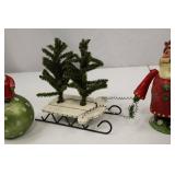 Assorted Christmas Decorations: Santa Figurines, Snowman, Sleigh, Ornament