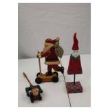 Lot of 3 Wooden Santa Christmas Holiday Decorations