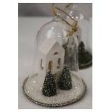 Set of 6 Christmas Bell Jar Church Ornaments with Trees