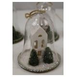 Set of 6 Christmas Bell Jar Church Ornaments with Trees