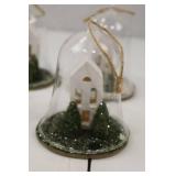 Set of 6 Christmas Bell Jar Church Ornaments with Trees
