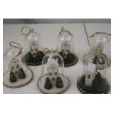 Set of 6 Christmas Bell Jar Church Ornaments with Trees