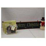 Christmas Decor Lot: Star Folk Santa Sleigh, Snowman, Merry Christmas Sign