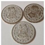 3 Silver Mexican Pesos (1962,1963,1966)