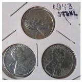 3  1943 Steel Wheat Pennies