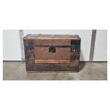 Antique Steamer Trunk with Embossed Panels and Child Print Liner