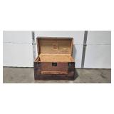 Antique Steamer Trunk with Embossed Panels and Child Print Liner
