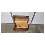 Antique Steamer Trunk with Embossed Panels and Child Print Liner