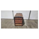 Antique Steamer Trunk with Embossed Panels and Child Print Liner
