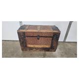 Antique Steamer Trunk with Embossed Panels and Child Print Liner