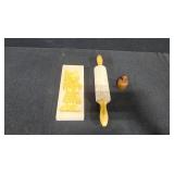 Set of 3 Wooden Cookie Molds and Rolling Pin Made in Germany