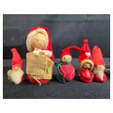 Assortment 19 Vintage Scandinavian Wooden Tomte Figurines and Silver Tree