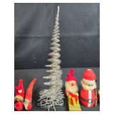 Assortment 19 Vintage Scandinavian Wooden Tomte Figurines and Silver Tree