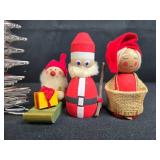 Assortment 19 Vintage Scandinavian Wooden Tomte Figurines and Silver Tree