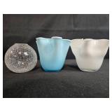 Set of 2 Small Handkerchief and 1 Crackle Glass Vases