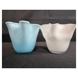 Set of 2 Small Handkerchief and 1 Crackle Glass Vases
