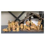 Large Nativity Scene Set with Figures and Wooden Stable Made in Italy