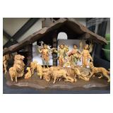 Large Nativity Scene Set with Figures and Wooden Stable Made in Italy