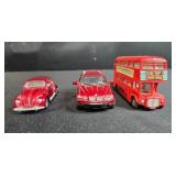 Diecast Vehicle Set with 2 Cars and Vintage London Double Decker Bus