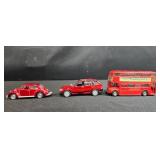 Diecast Vehicle Set with 2 Cars and Vintage London Double Decker Bus