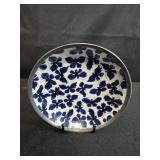 Vintage Neiman Marcus Porcelain Blue Butterfly Bowl Encased in Pewter