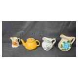 Collection of 4 Vintage Ceramic Pitchers and Hall Teapot