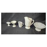 Set of 5 Vintage White Milk Glass Vases and Pitcher Collection