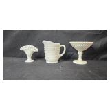 Set of 5 Vintage White Milk Glass Vases and Pitcher Collection