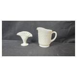 Set of 5 Vintage White Milk Glass Vases and Pitcher Collection