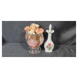 Vintage Vanity Set with Mirror, Perfume Bottles, Shaving Razor, and Decorative Boxes