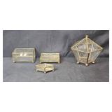 Set of 4 Vintage Juarez Mexico Brass and Glass Jewelry Boxes
