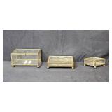 Set of 4 Vintage Juarez Mexico Brass and Glass Jewelry Boxes