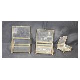 Set of 4 Vintage Juarez Mexico Brass and Glass Jewelry Boxes