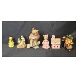 Set of 6 Vintage Figurines and Decor - Animals, House Box, Cart Planter