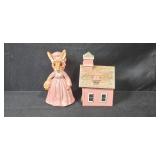 Set of 6 Vintage Figurines and Decor - Animals, House Box, Cart Planter