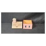 Set of 6 Vintage Figurines and Decor - Animals, House Box, Cart Planter