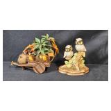 Set of 6 Vintage Figurines and Decor - Animals, House Box, Cart Planter