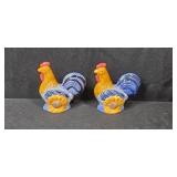 Set of 6 Vintage Glass Salt Cellars and Avon Rooster Salt and Pepper Shakers